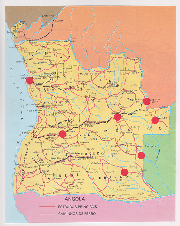 Mapa de Angola com localizações