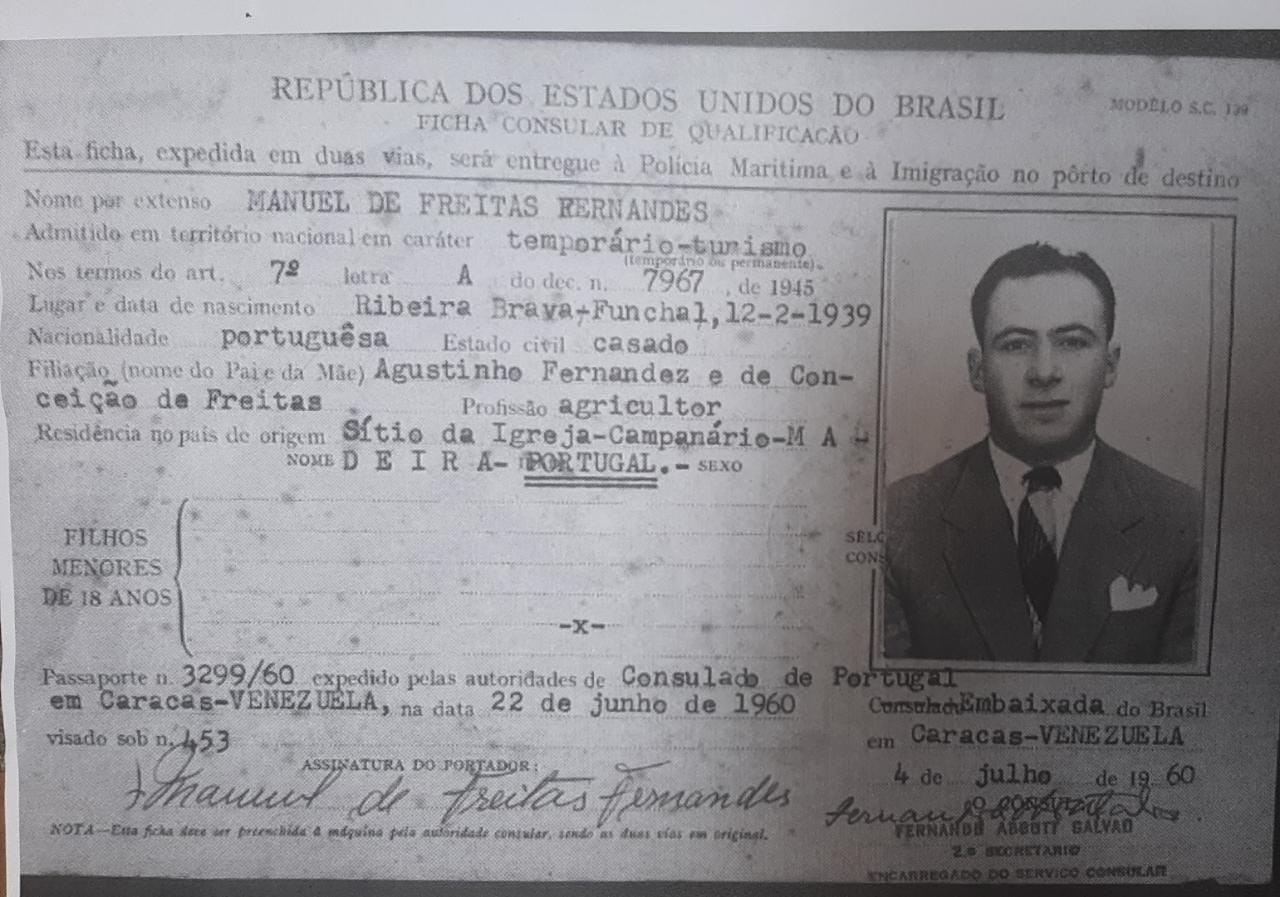 Ficha consular de Marcelo Fernandes, 1960